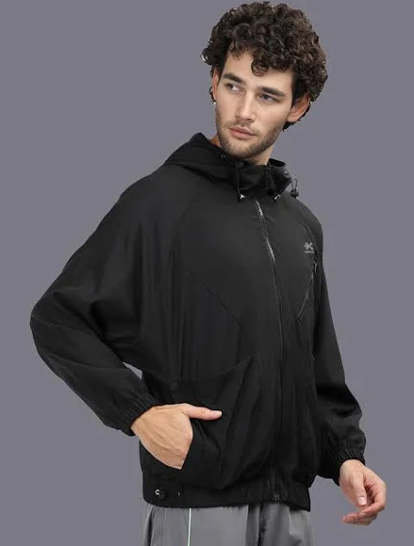 Men Hooded Solid Casual Windcheater Sporty Jacket